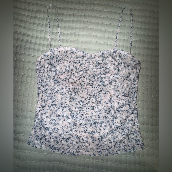 Reformation Kynlee sheer knit mesh floral Ruched Camisole top. Size Small - Picture 3 of 13